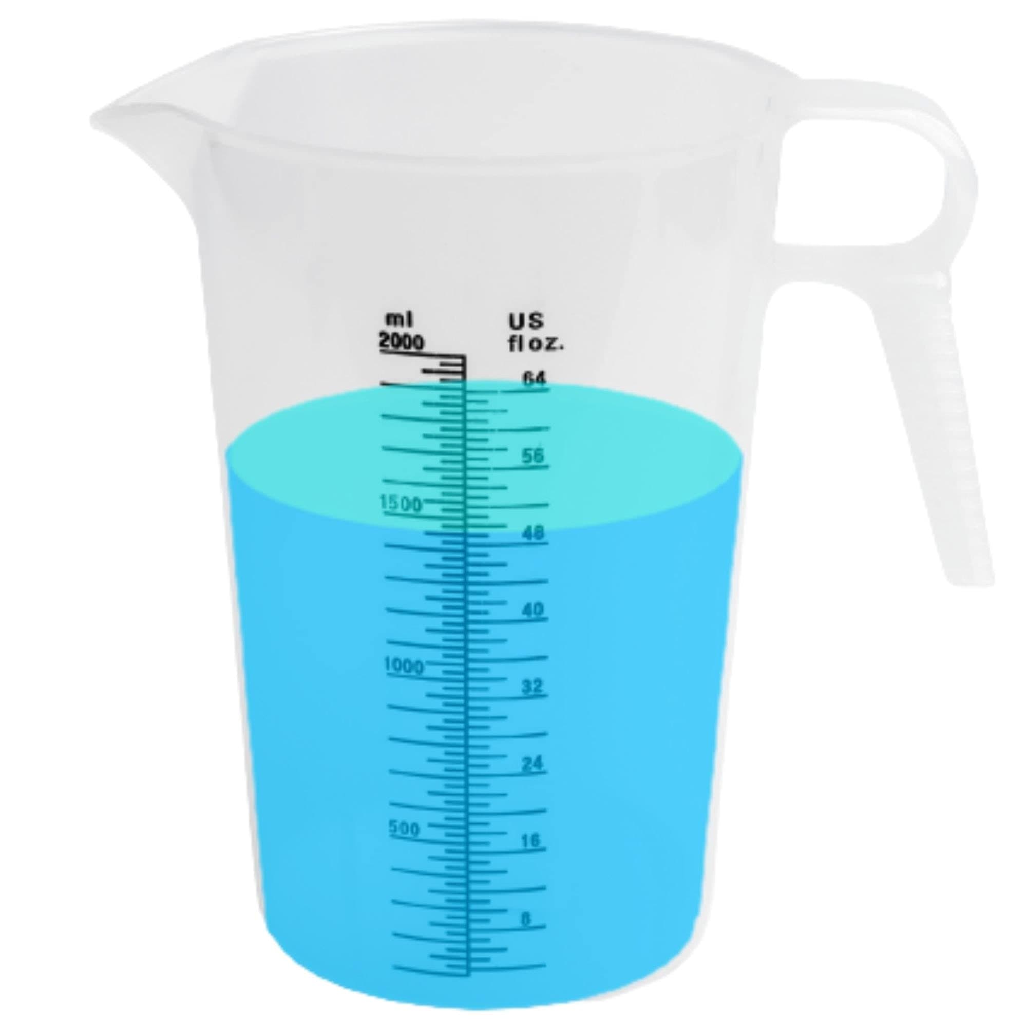 64oz (1/2 gallon) Measuring Pitcher, Plastic, Multipurpose - Great for Oil, Chemicals, Pool and Lawn - Ounce (oz) and Milliliter (mL) Increments (2000 mL)