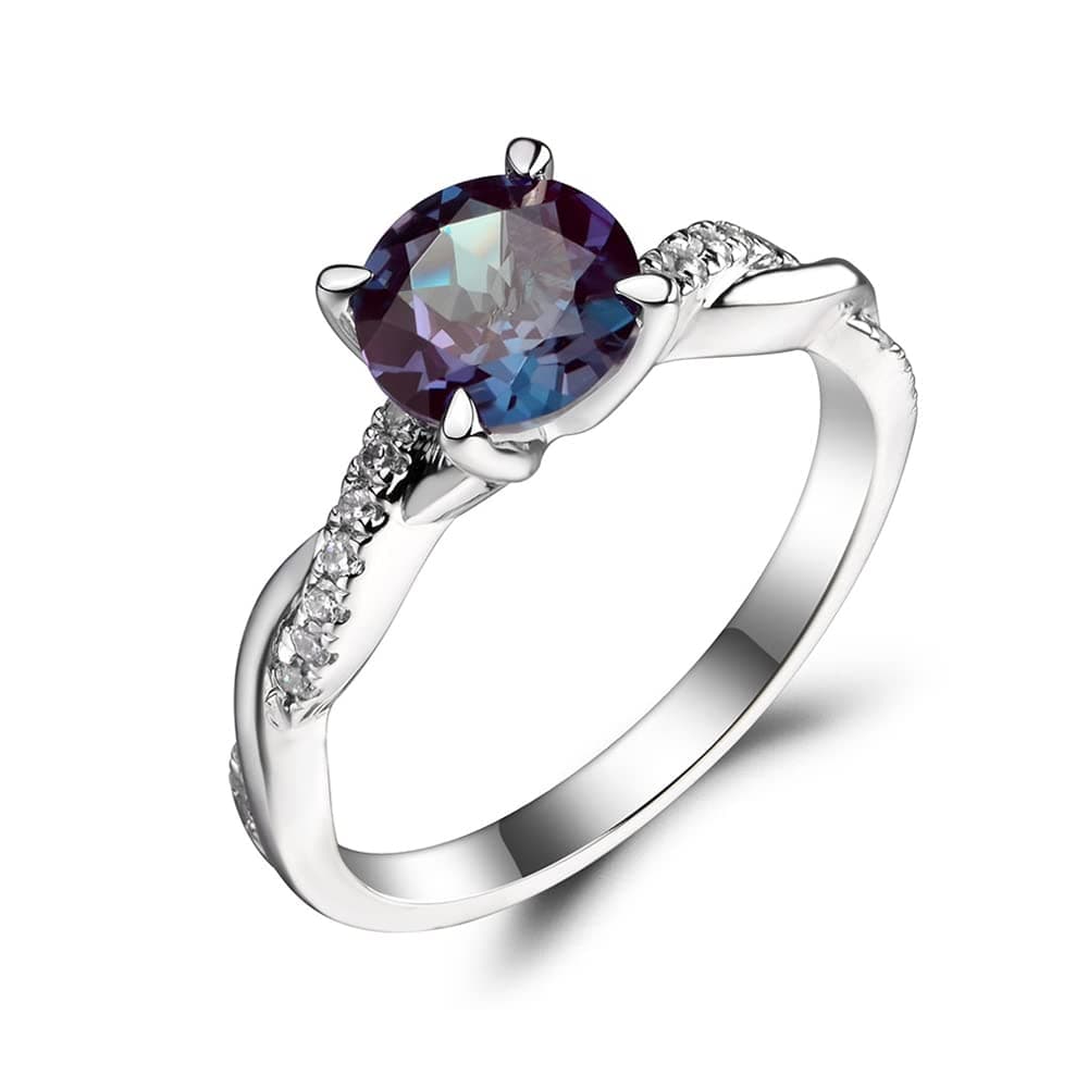 LUOLUO S925 Sterling Silver Round Shaped 7 MM Gemstone Ring Twist Infinity Engagement Ring for Women