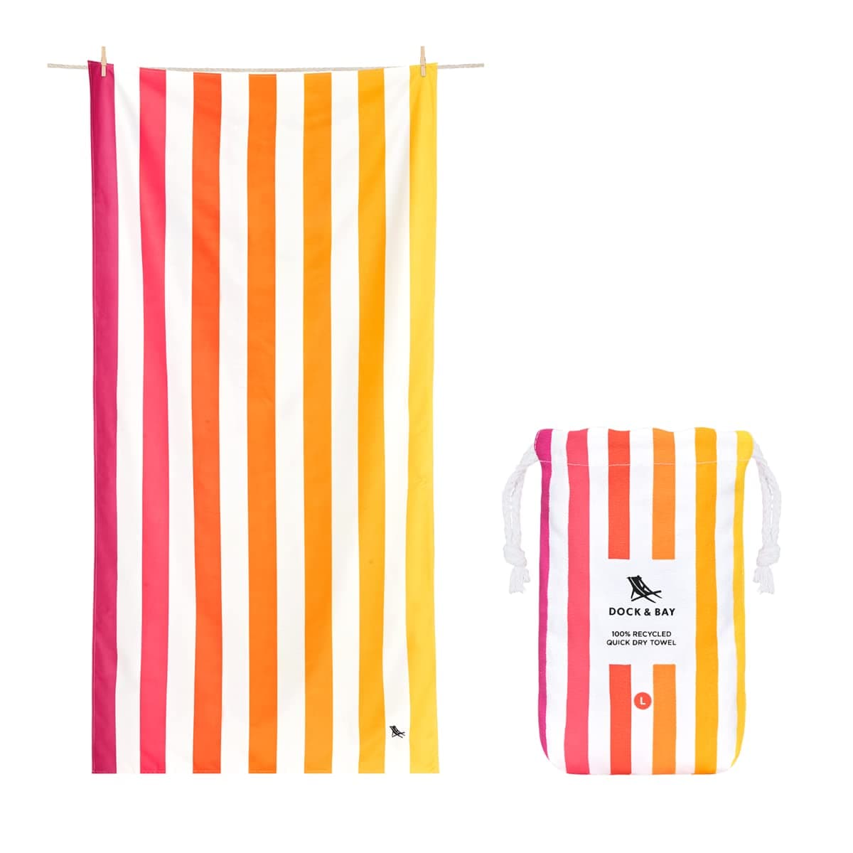 Dock & Bay Beach Towel - Quick Dry, Sand Free - Compact, Lightweight - 100% Recycled - Includes Bag - Summer - Peach Sunrise - Extra Large (200x90cm, 78x35)
