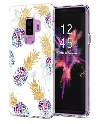 Galaxy S9 Plus (S9+) Case,DOUJIAZ Shiny Marble Design Clear Bumper TPU Soft Case Rubber Silicone Skin Cover for Samsung Galaxy S9 Plus(2018)-Multiple Purple Pineapple