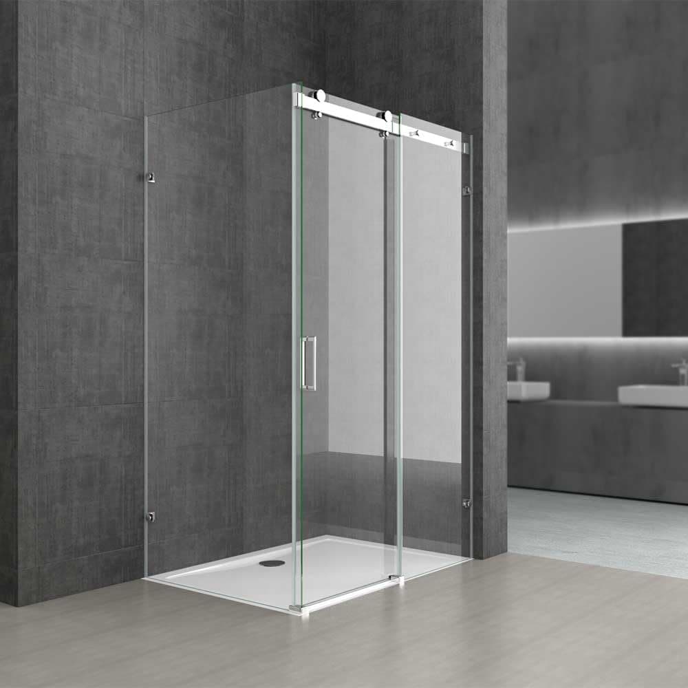 Durovin Bathrooms 1200 x 900mm L Shape Rectangular Frameless Shower Enclosure - Sliding Door - 8mm Safety Clear Glass