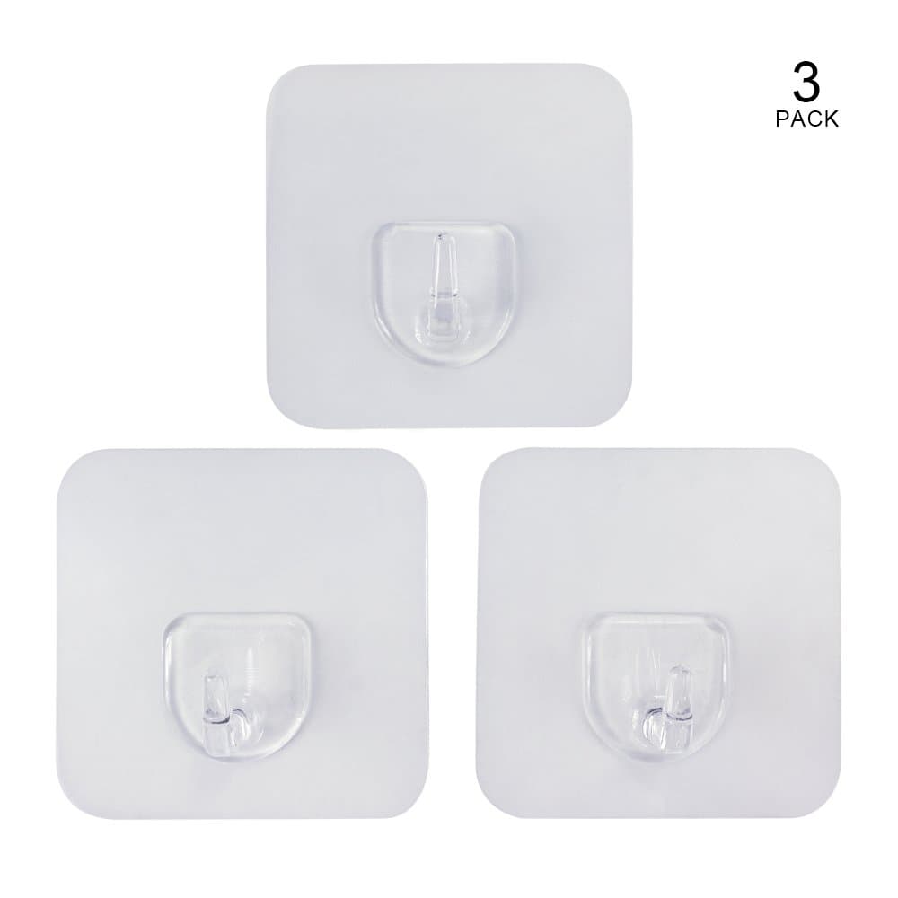 Kitchen Bathroom Hooks Hanger for Tile Ceramic Metal Surface Transparent Design, Pack of 3