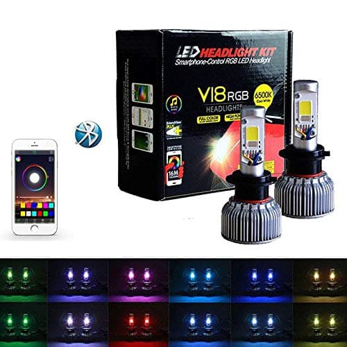Underground Lighting 2 in 1 RGB LED Headlight Bulb Kit - Smartphone App-Controled Bluetooth RGB Demon Eye + LED Headlight Color Changing Strobe & Music feature (H7)