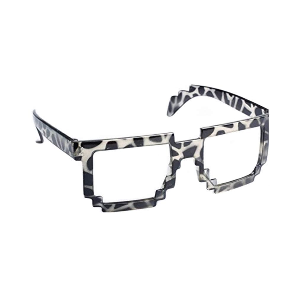 Retro 8-Bit Pixel Geek Gamer Pixelated Glass Frame Leopard Black NO Lens