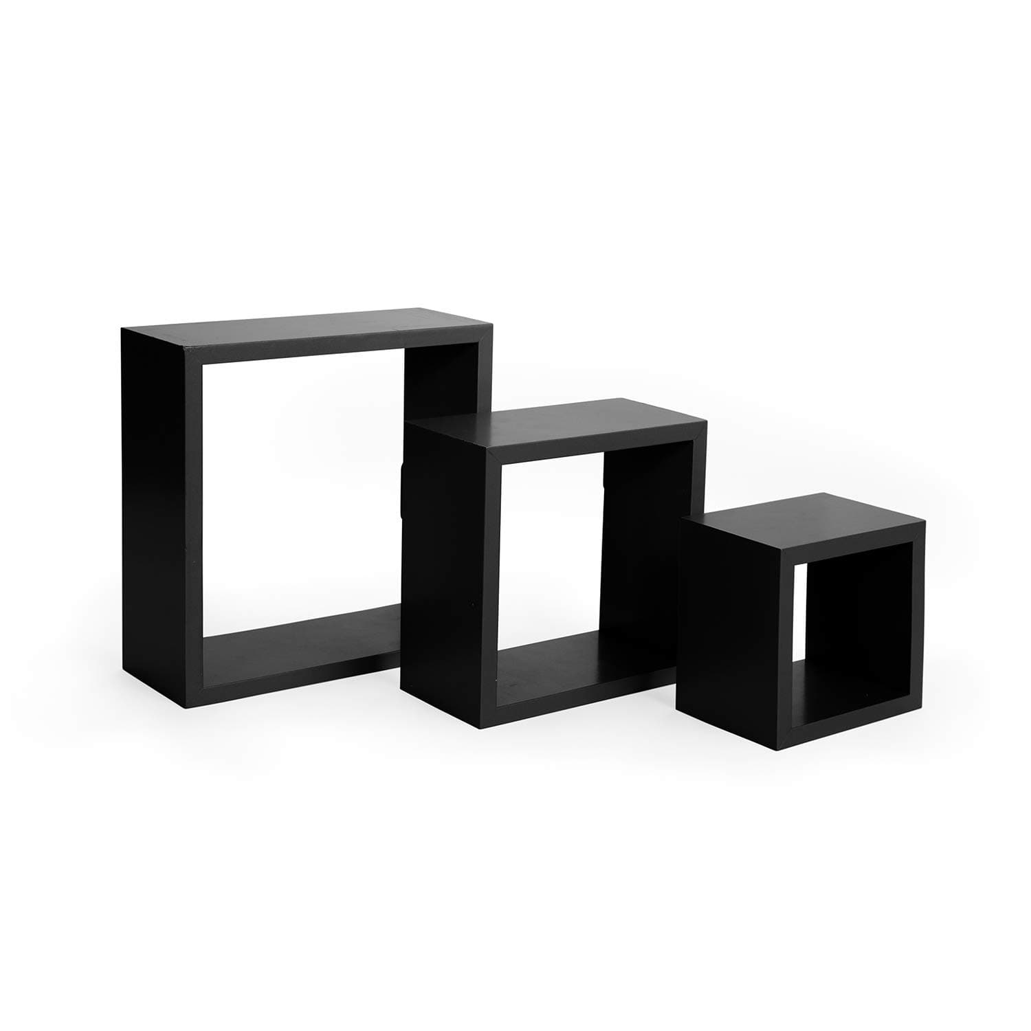 EDGEWOOD Parkwood Square Floating Wall Mount Cube Shelves, 3 pc Set (5”, 7”, 9”), Black