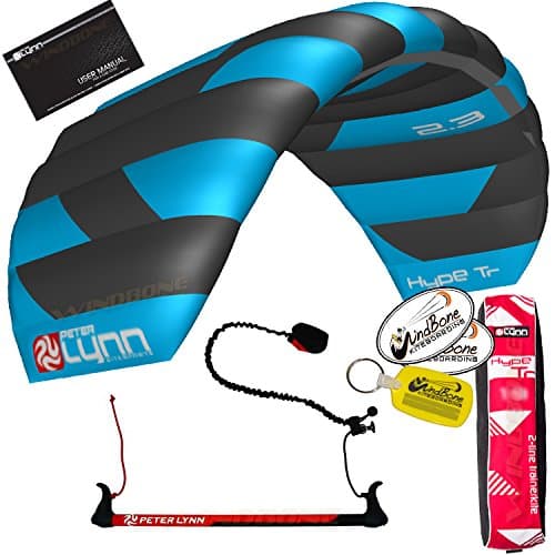 Peter Lynn Hype TR Foil Power 2-Line Control Bar Kiteboarding Trainer Kite w Leash Bundled with WindBone Kiteboarding Lifestyle Decals & Key Fob
