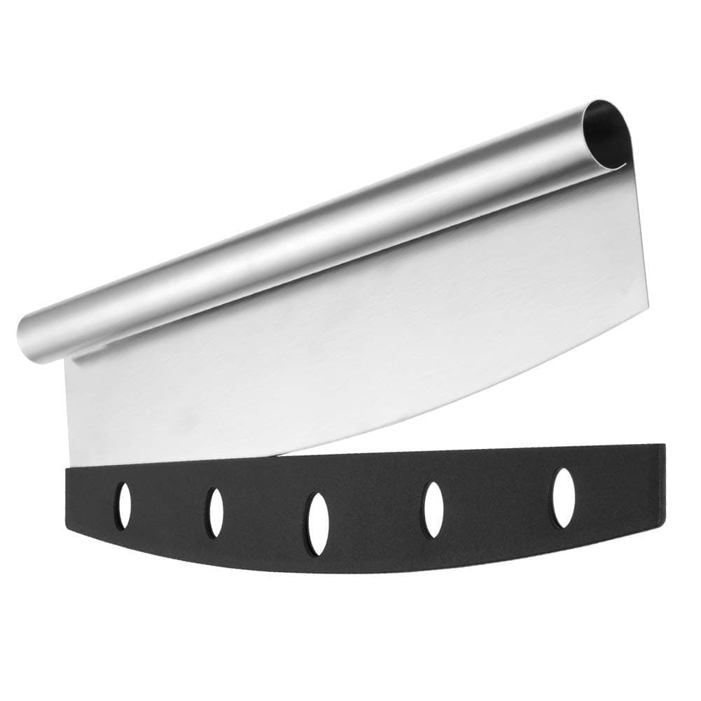 Pizza Cutter Rocker Blade Style with Cover, 14" Sharp Pizza Knife Slicer, Safe Grip Heavy Duty Food Grade 18/8 Stainless Steel Dishwasher Safe Pizza Chopper, Pizza Recipe Ebook Included