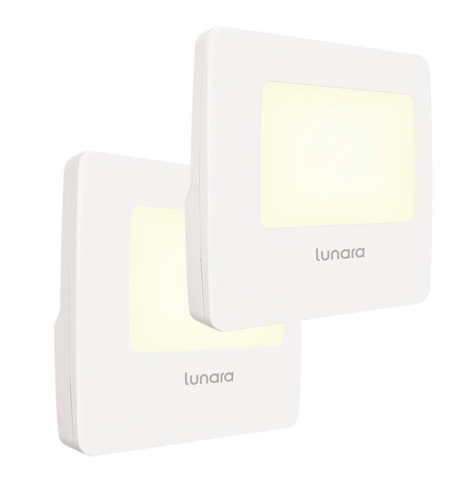 Lunara Plug-In LED Night Light, WARM White Nightlights with Dusk to Dawn Sensor for Hallways, Bathrooms, Kitchen, Stairs, Energy Efficient and Compact, UL Approved, 2-Pack