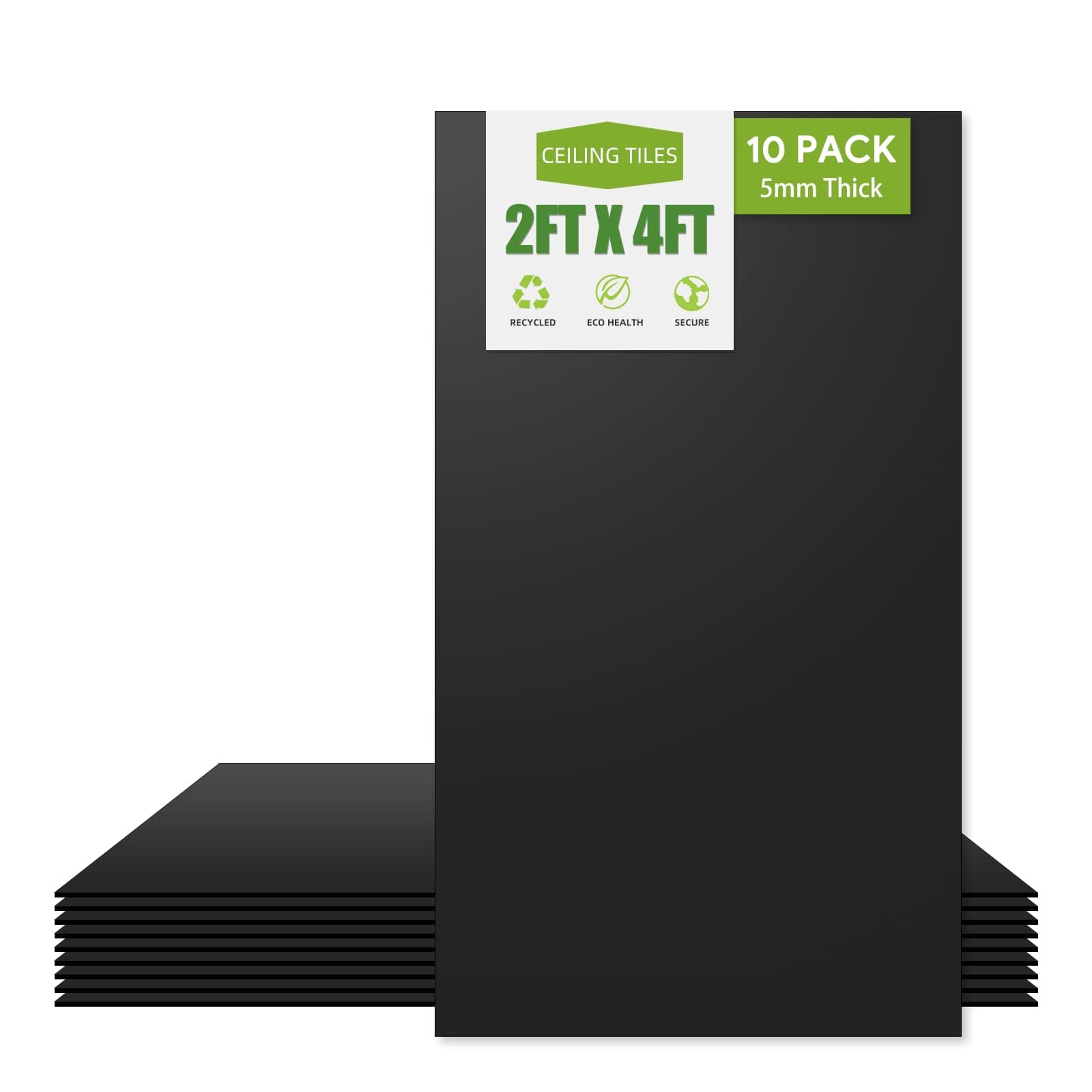 2ft x 4ft Drop Ceiling Tiles,Smooth Black PVC Ceiling Tiles 24 x 48in. Waterproof, Washable and Fire-Rated - Reusable - High-Grade PVC to Prevent Breakage-Cover 80 Sq. Ft-Package of 10 Tiles