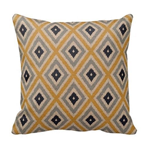 Ikat Tribal Diamond Pattern Yellow Blue Brown Pillow Case