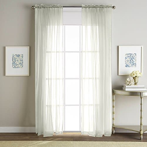 Flamingo P Solid Sheer Voild Window Curtains, Back Tab/Rod Pocket, W40 inch X L63 inch, Milk (Set of 2 Panels)