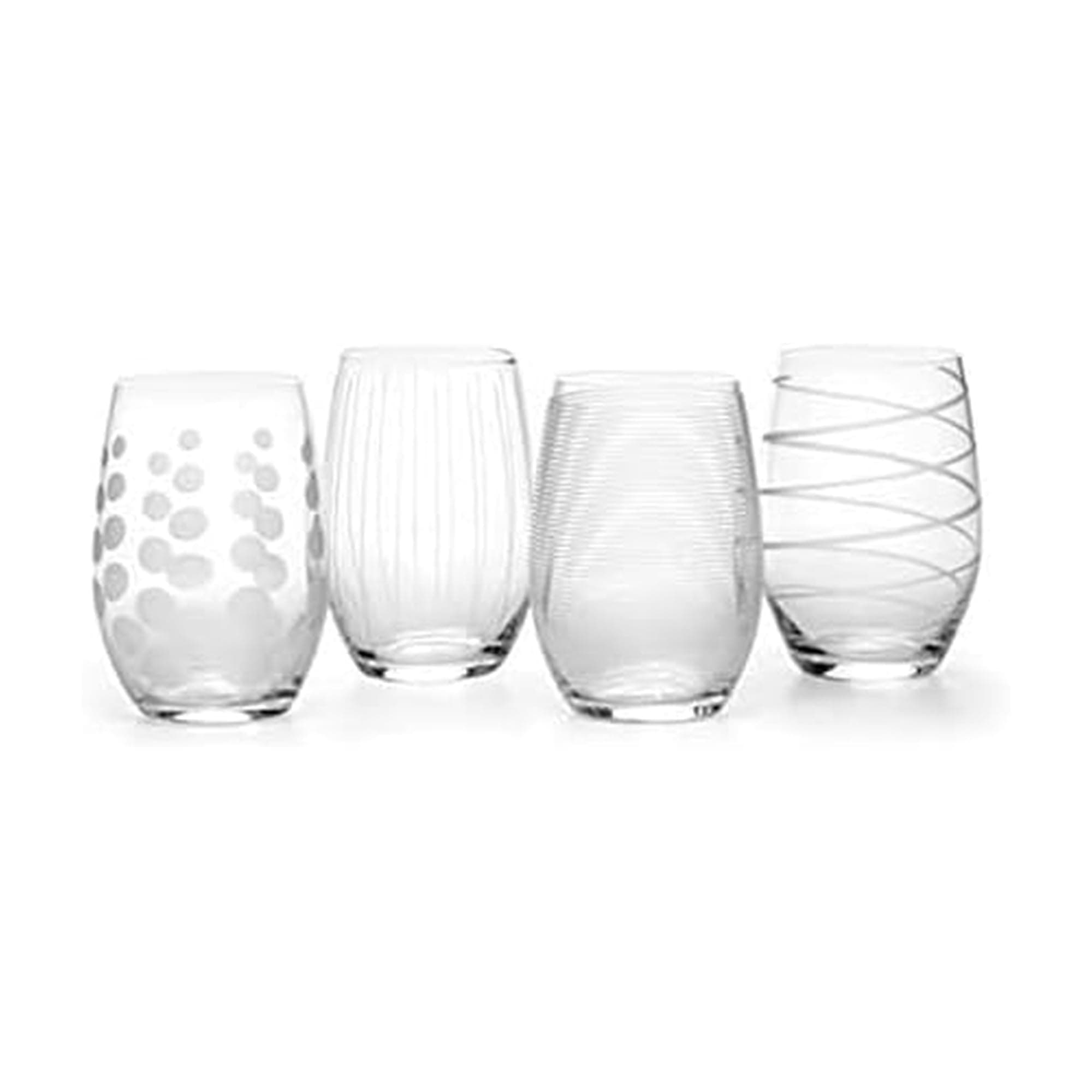 Mikasa 'Cheers' Etched Crystal Stemless Wine Glasses, 480 ml – Silver Effect (Set of 4)