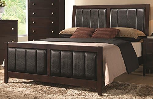 Coaster 202091Q-CO Carlton Queen Size Panel Bed with Black Padded Leatherette Tapered Legs Solid Wood and Veneers Construction, in Cappuccino