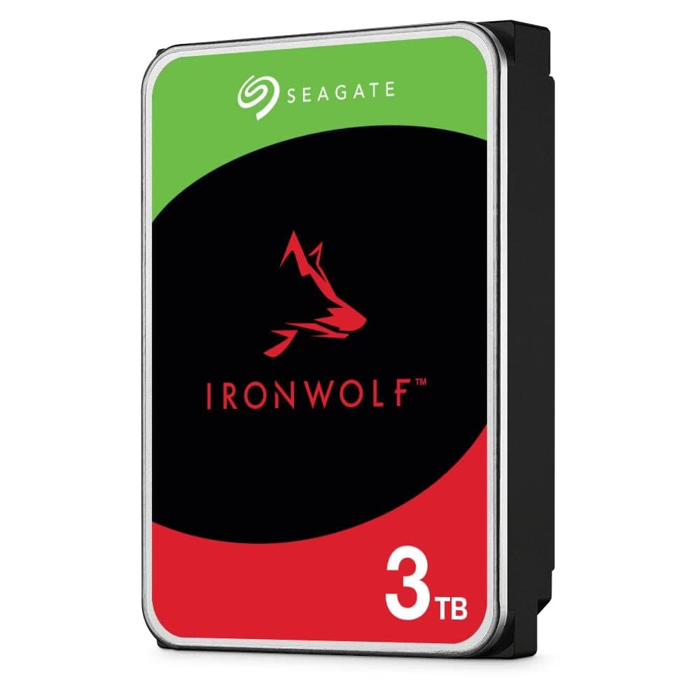 Seagate IronWolf, 3TB, NAS, Internal Hard Drive, CMR, 3.5 Inch, SATA, 6GB/s, 5,400 RPM, 256MB Cache, for RAID Network Attached Storage, 3 year Rescue Services (ST3000VN006)