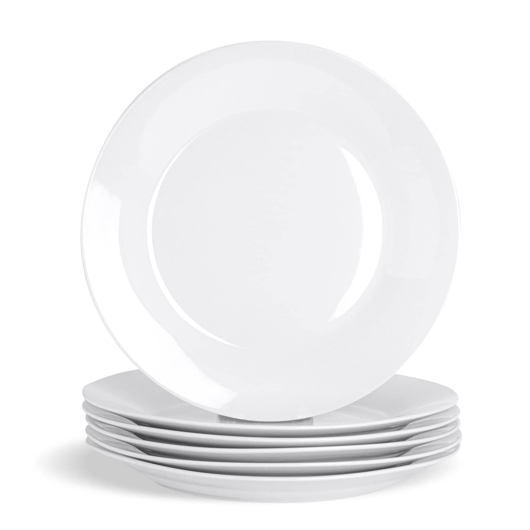 Argon Tableware 6-Piece Classic White Dinner Plates 27cm - Dishwasher and Microwave Safe Porcelain 10.5 inches Large Main Course Plate Dinner Serving Dishes Set