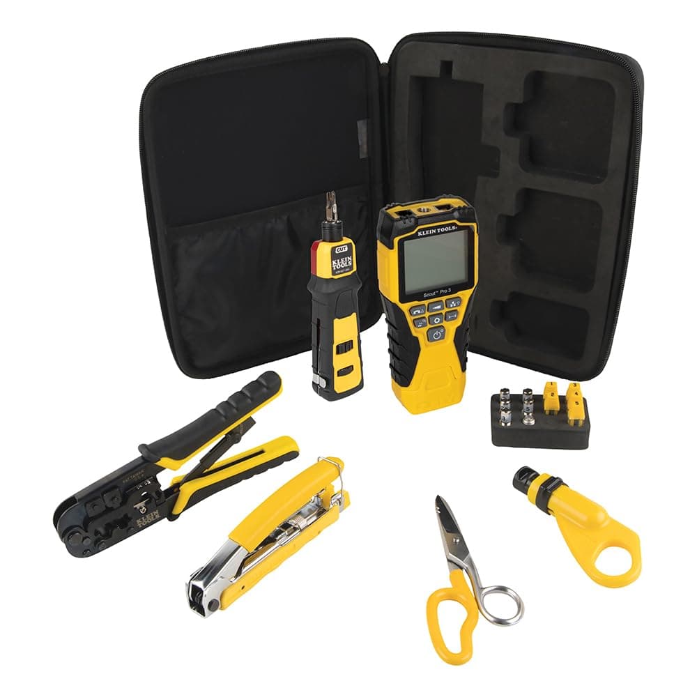 VDV001819 Tool Set, Cable Installation Test Set with Crimpers, Scout Pro 3 Cable Tester, Snips, Punchdown Tool, Case, 6-Piece