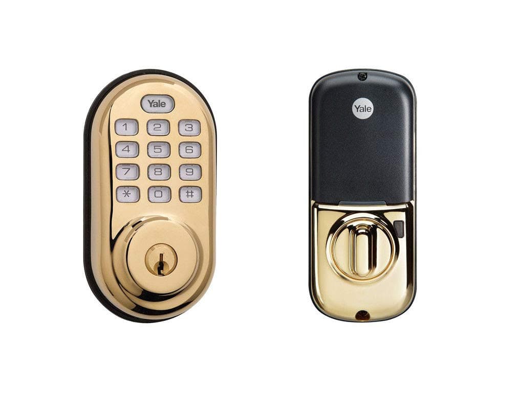 Yale Security Electronic Push Button Deadbolt Fully Motorized with Zwave Technology, Polished Brass