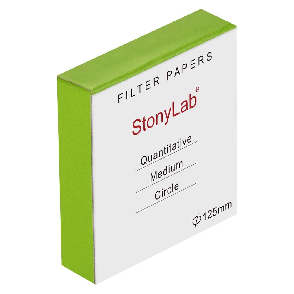 StonyLab Quantitative Filter Paper Circles, 125mm Diameter Cellulose Filter Paper with 20 Micron Particle Retention Medium Filtration Speed, Pack of 100 (125mm Diameter)