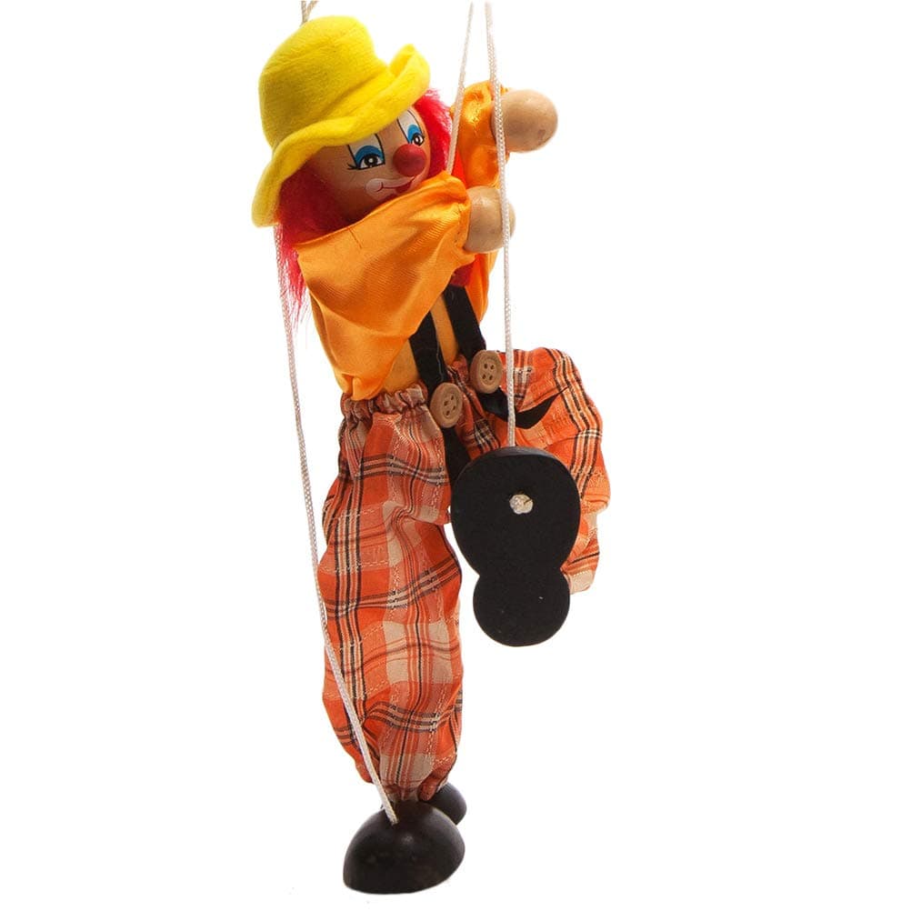 Pull String Puppet - Vintage Clown Wooden Puppet Crafts Toys Joint Activity Gifts For Kids, Orange, 25 cm