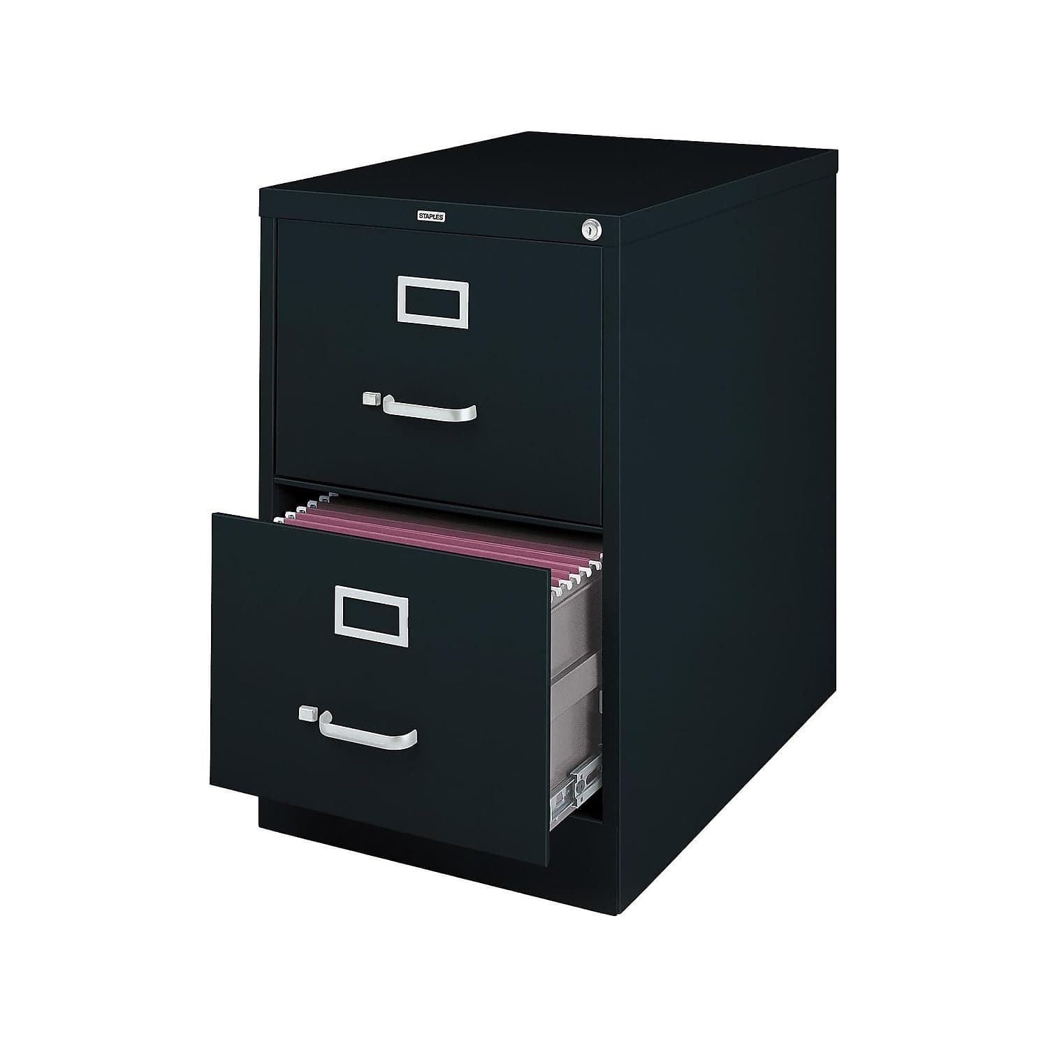 STAPLES 2-Drawer Vertical File Cabinet, Legal Size Documents, Lockable, 27.95" H x 17.8" W x 26.5" D, Black