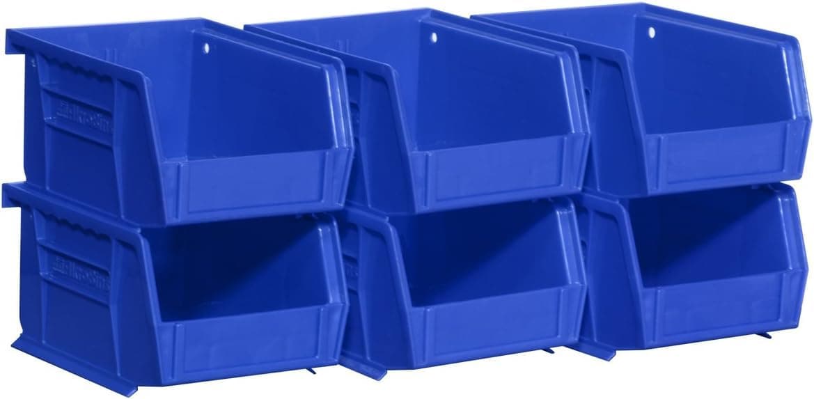 Akro-Mils 08212BLUE 30210 AkroBins Plastic Storage Bin Hanging Stacking Containers, (5-Inch x 4-Inch 3-Inch), Blue, 6-Pack