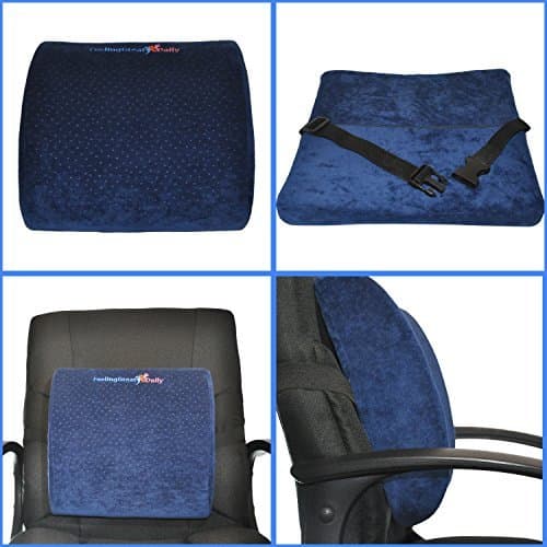 Lower Back Support Cushion for Chair, Back Relief Lumbar Pillow with Seat Strap, Memory Foam