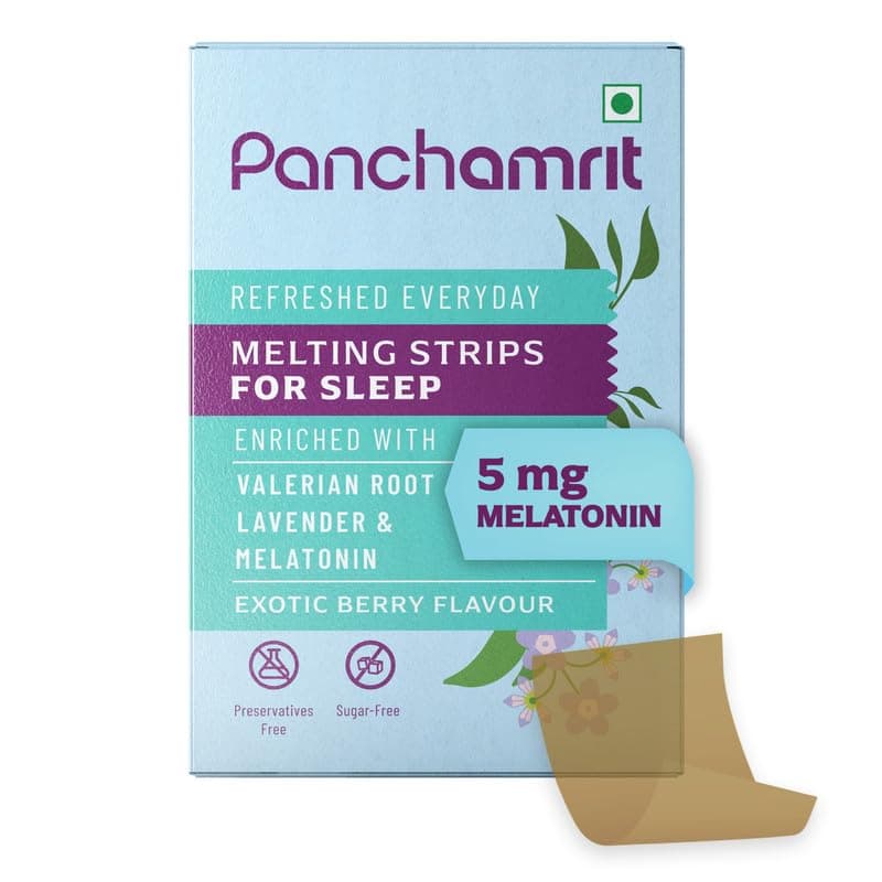 Melting Strips for Sleep Melatonin 5mg, 30 Vegan Strips (Pack of 1) | Natural Sleep Aid | Sugar-Free, Non-Habit Forming |Ayurvedic Herbs-Valerian Root, Lavender & Chamomile | 1-month supply