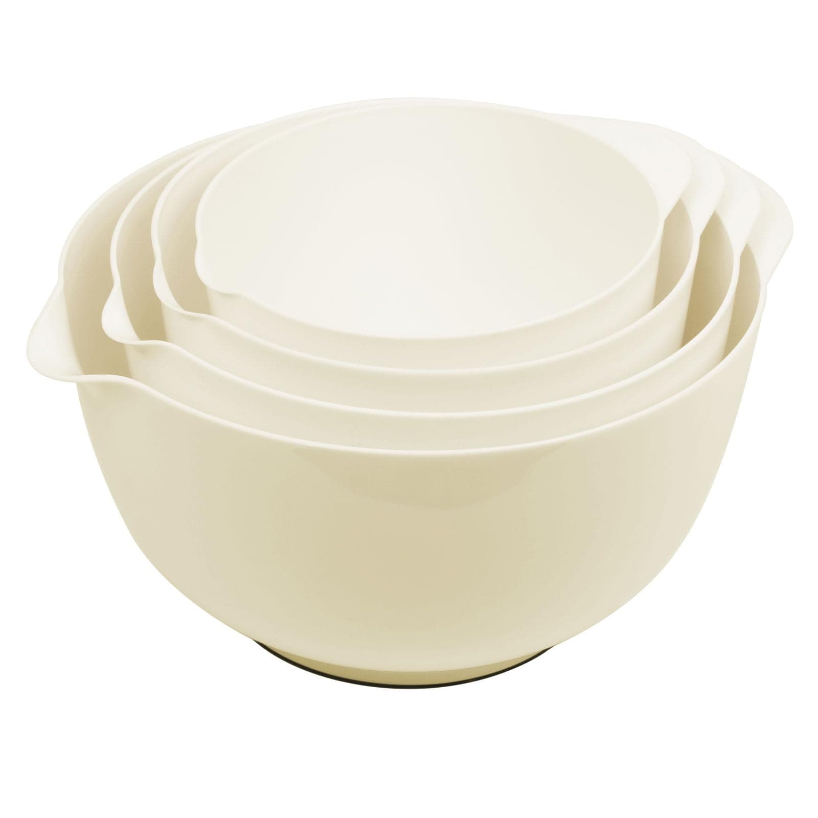 BoxedHome 4 Quart Large Plastic Mixing Bowls, Microwave Safe Mixing Bowl Set with Pour Spout, Nesting Bowls for Space Saving Storage(Beige)