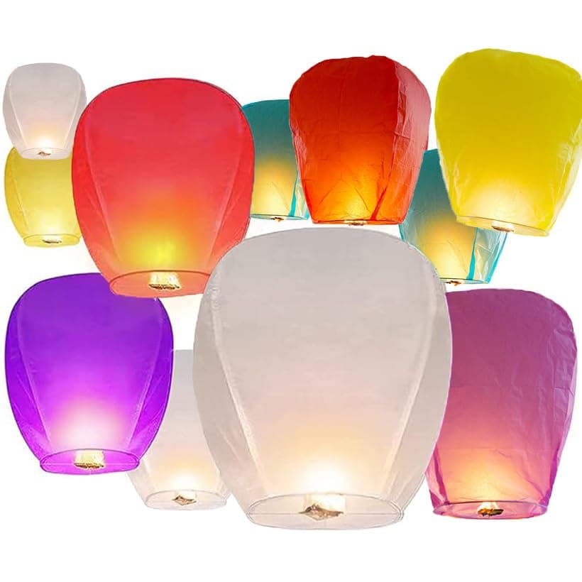 11 Pack Chinese Lanterns to Release in Heaven, Multi-Colored Flying Lanterns Paper Lantern Hanging Paper Lanterns Wish Lantern Memorial for Celebrations of Family.