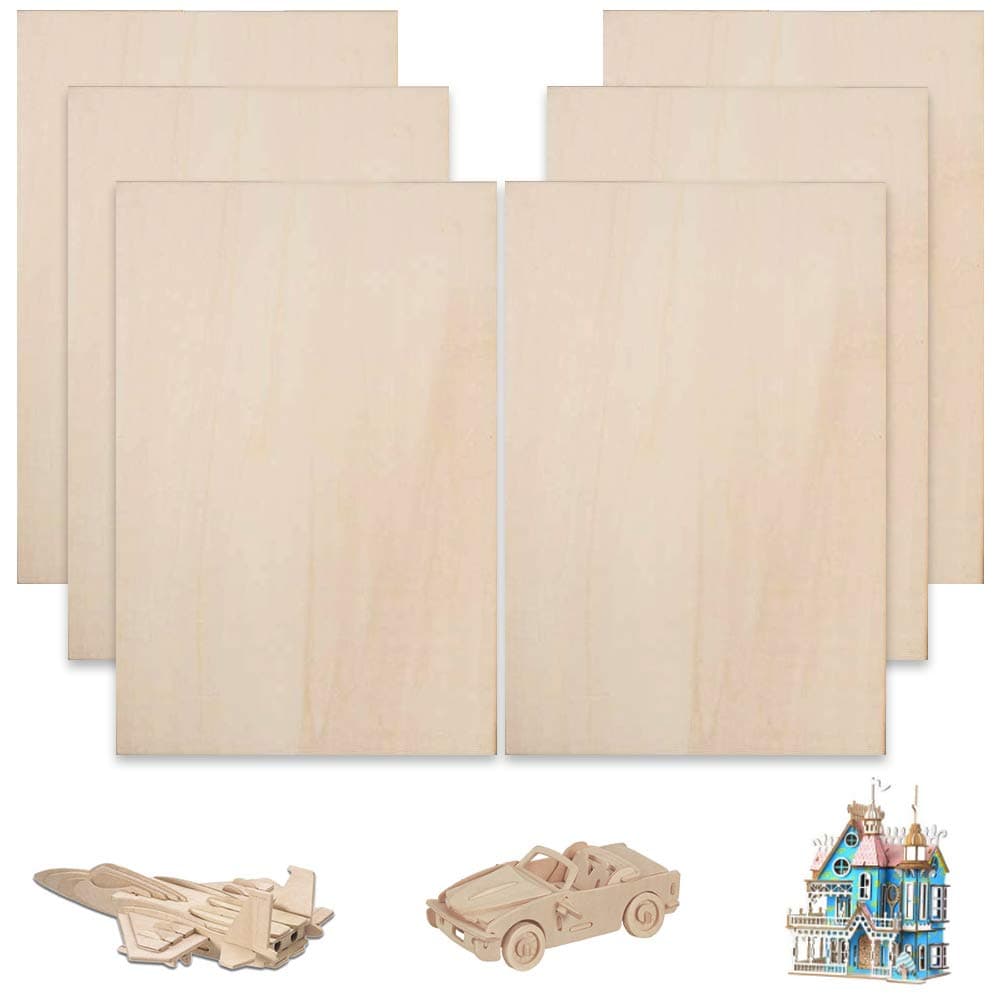 ManYee 6pcs Balsa Wood Sheets 1.5mm Thin Unfinished Unpainted Basswood Birch Plywood for Signs Mini House Airplane Ship Boat DIY Model