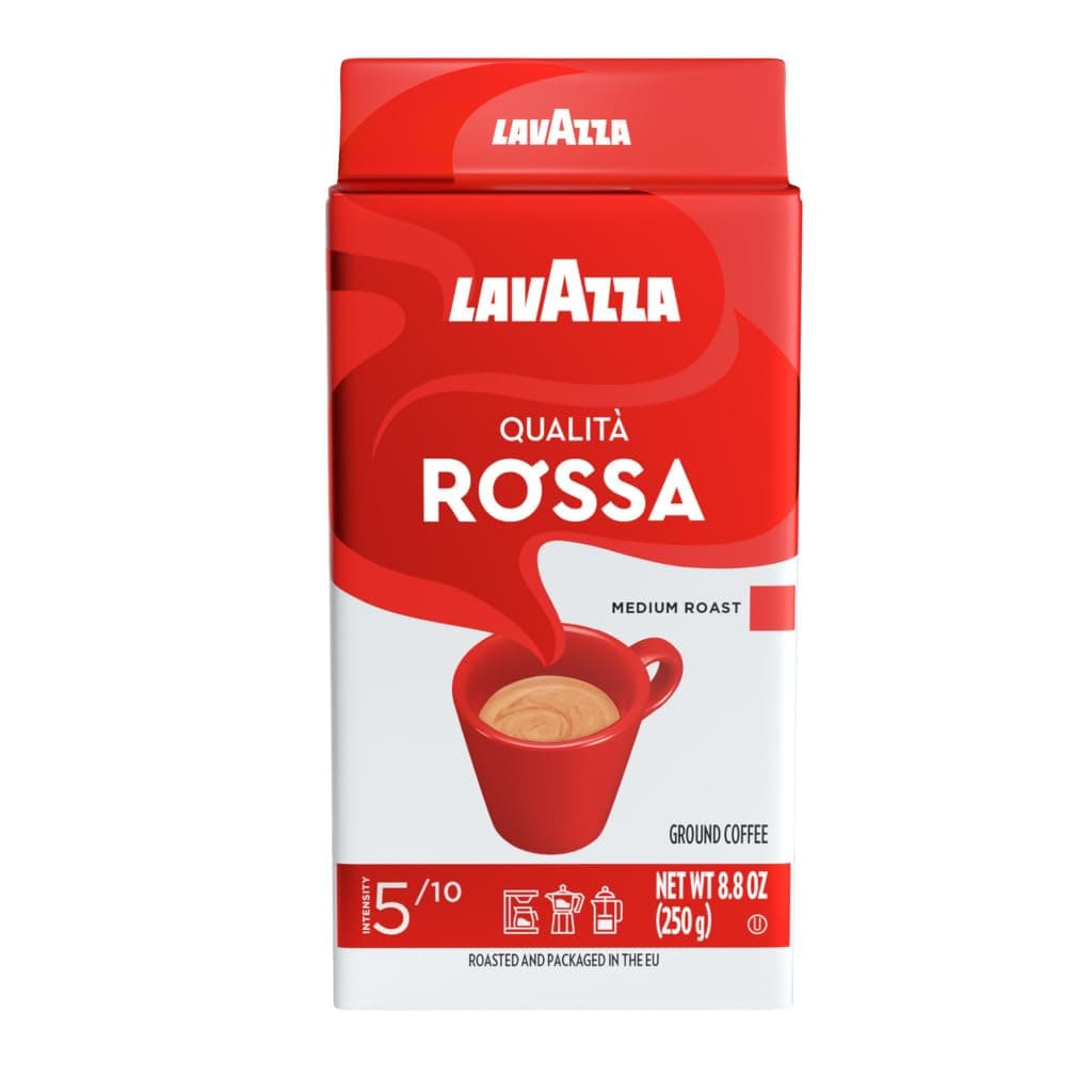 Qualità Rossa Ground Coffee, Medium Roast, Arabica and Robusta Blend, 8.8 oz Brick