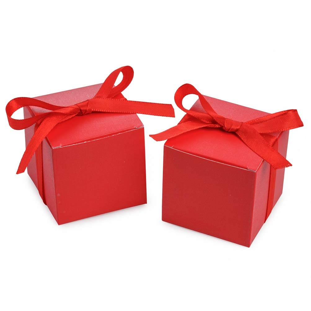 AWELL Red Gift Candy Box Bulk 2x2x2 inches with Red Ribbon Party Favor Box,Pack of 50