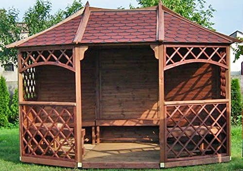 2-DAY PREMIUM SHIPPING AVAILABLE 12ft x 9ft (Ex 13ft x 10ft) GARDEN WOODEN PAVILION GAZEBO 10Year Anti Rot Guarente (With Brown shingles)