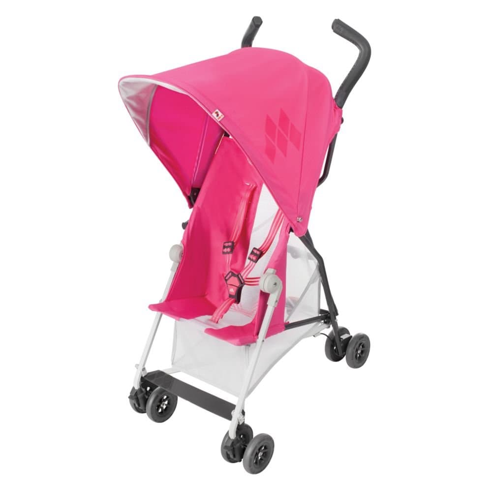 Maclaren Mark II super lightweight compact umbrella stroller, from 6 months up to 25 Kg, UPF 50+ waterproof hood, all wheels suspension, Accessories included, Carmine Rose