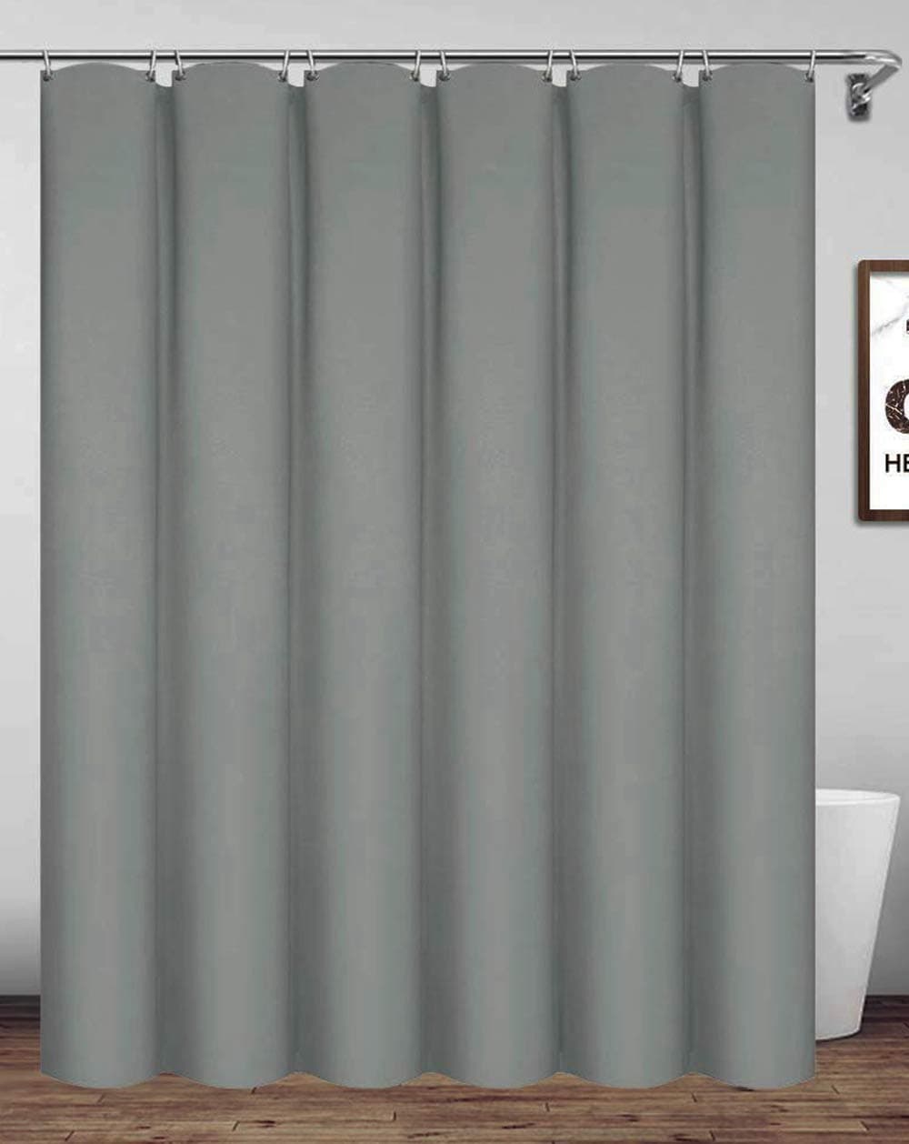 180x220cm Gray Shower Curtain With Hooks, Extra Long Polyester Waterproof Bathroom Curtain