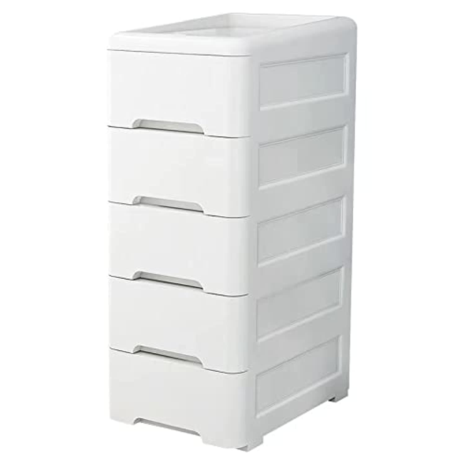 – Plastic Storage Box Drawer Organizer Rolling Cart Storage Cabinet Containers with Wheels 36CM White