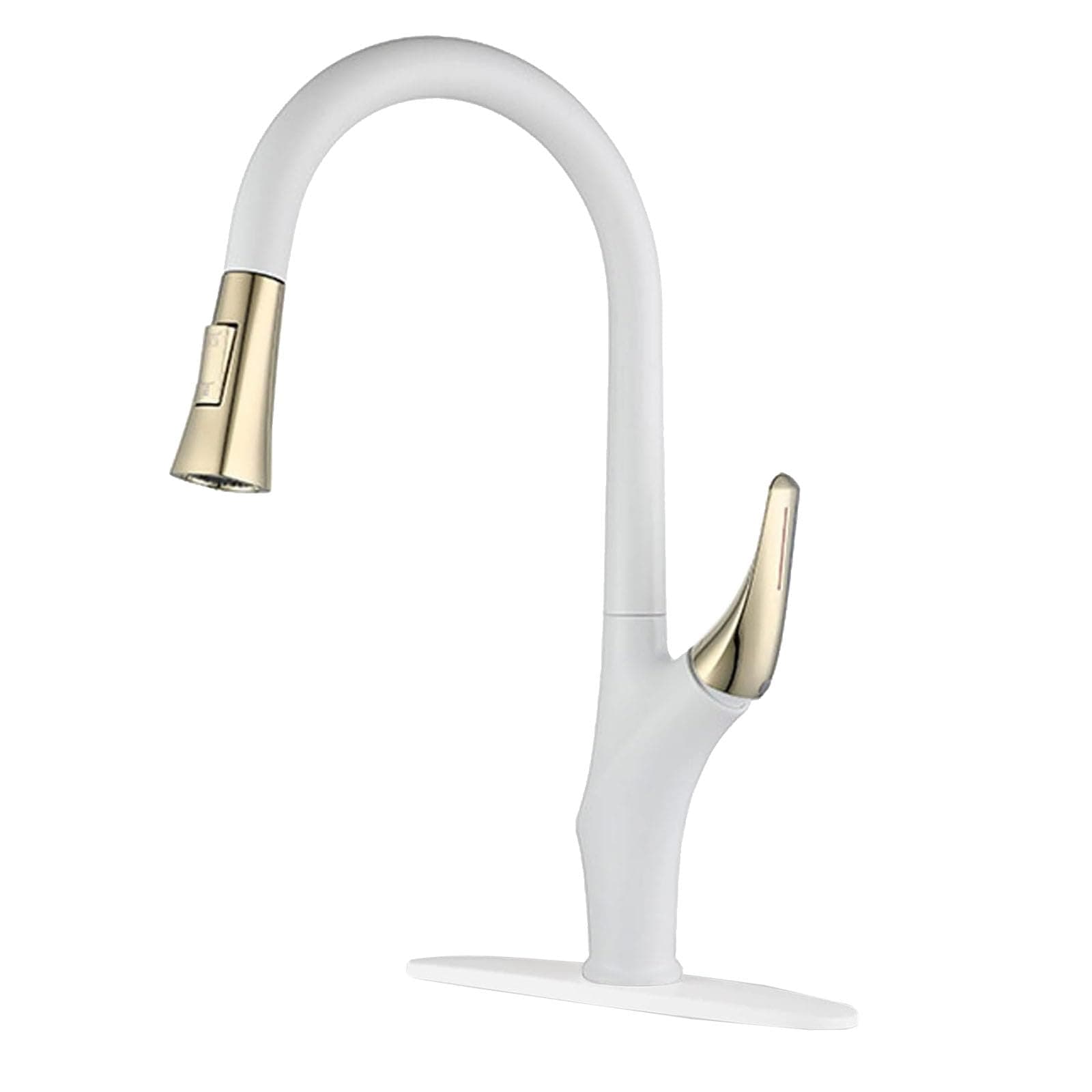 White Gold Kitchen Faucet with Pull Out Sprayer, Faucet for Kitchen Sink 1 or 3 Hole, High Arc 360° Swivel Single Handle Kitchen Mixer Tap for Farmhouse, Rv, Brass