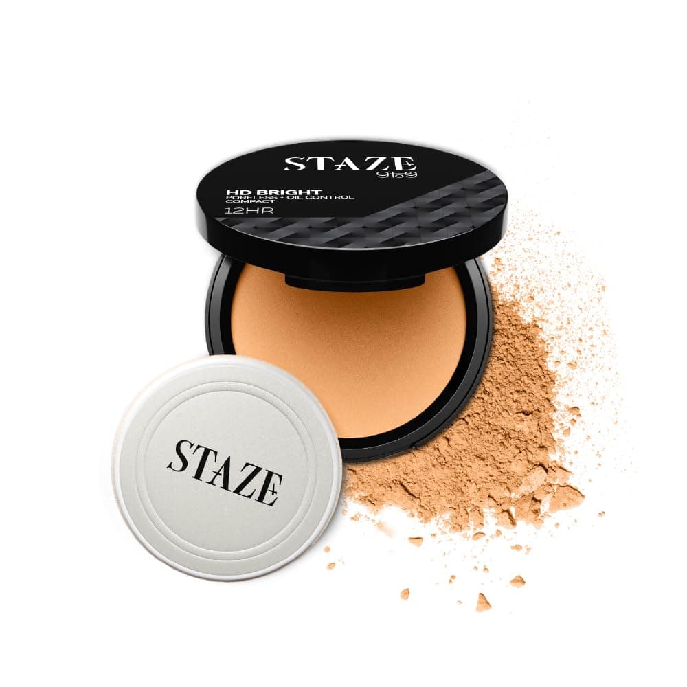 Staze 9To9 Hd Bright Poreless + Oil Control Compact|Ihd Flawless Matte Finish|Evens Complexion|Controls Oil|Lightweight Microfine Formula|Vitamin E Enriched For All Skin Types|315N Ginger|9G,Beige