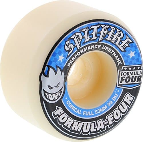 Spitfire Formula 4 99d Conical Full 53mm White W/Blue Skateboard Wheels (Set of 4)