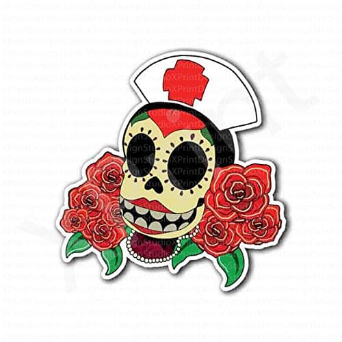 Mexican Sugar Skull Nurse Sticker