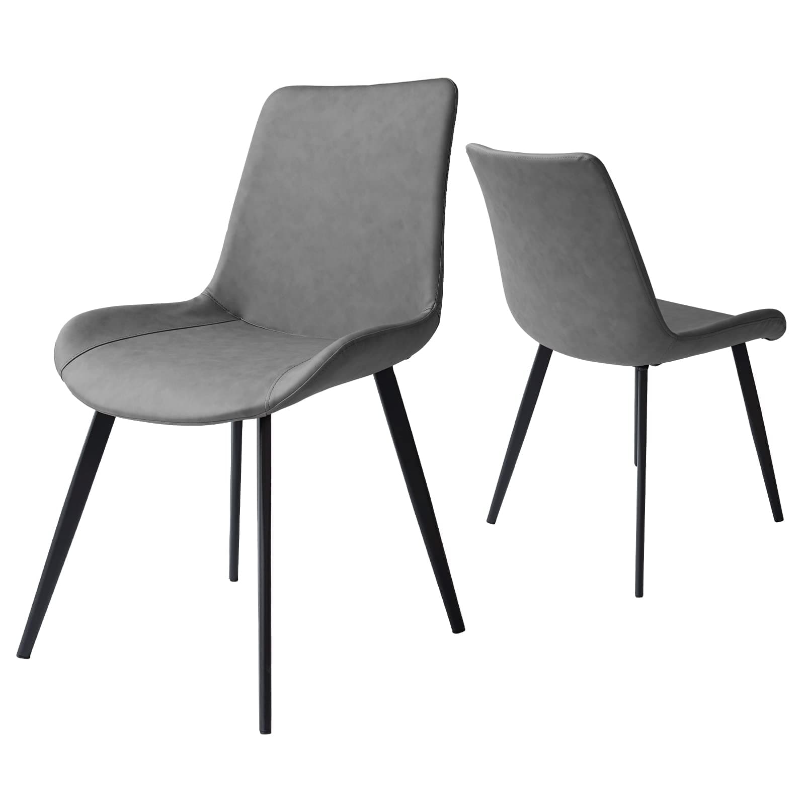 HIPIHOM Dining Chairs Set of 2, Modern Kitchen & Dining Room Chairs, Upholstered Faux Leather Cushion Seat and Sturdy Metal Legs (2 Grey Chairs)