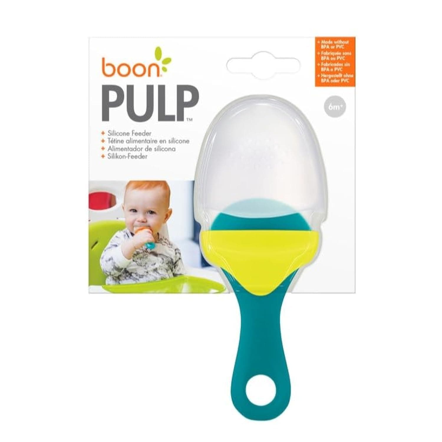 Boon Pulp Silicone Baby Feeder -Soft & Safe Self-Feeding for Infants & Toddlers - Food & Fruit Dispenser, Ideal for Toodler Led Weaning Supplies - New Born Feeding Essentials - Green/Blue - 1 Count