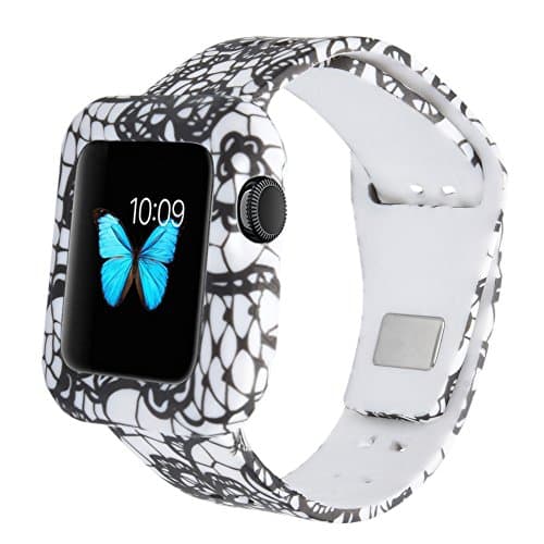 MLQSS Soft Silicone Shockproof Rugged Watch Band with Protective Case Compatible with Apple Watch 38mm 42mm,Sport Style Strap Bands Wristband Compatible with Apple Watch Series 3/2/1 Sport Edition