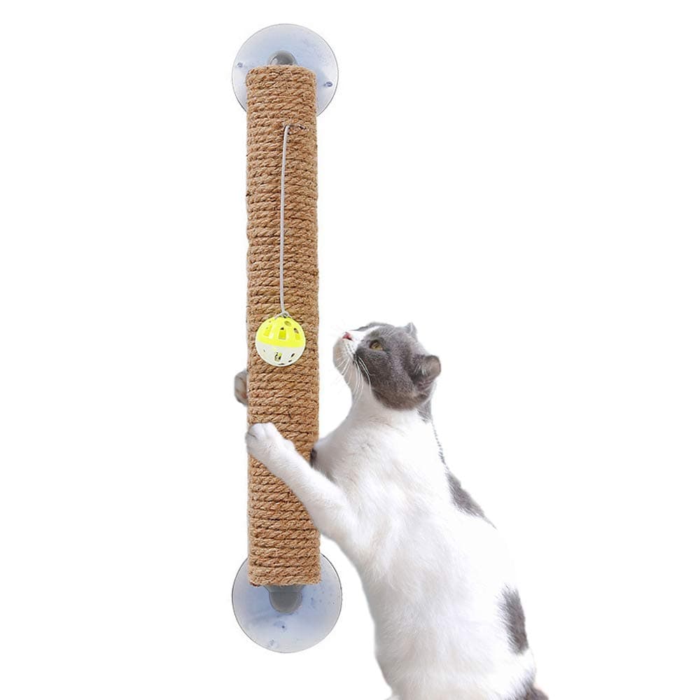 JWShang Suction Cup Cat Scratching Post, Cat Climbing Post, Cat Toy with Bell Ball