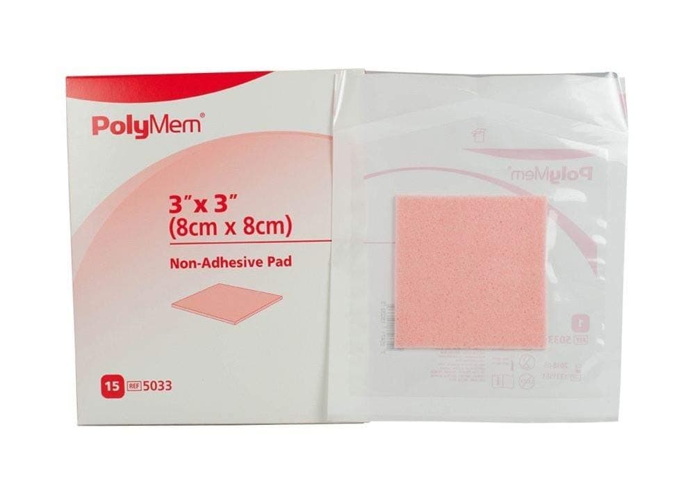 PolyMem Non-Adhesive Wound Dressing, Sterile, Foam, 3' X 3' Pad, 5033 (Box of 15)