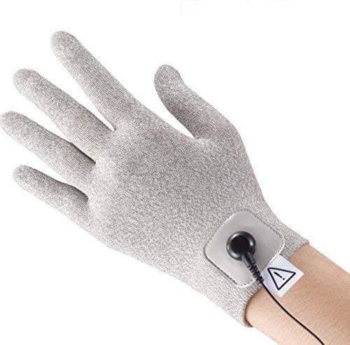 iStim Conductive Glove Package (Including Electrode Pads) for electrotherapy, Massage - Compatible with TENS/EMS Machine Units - Silver Thread (L)