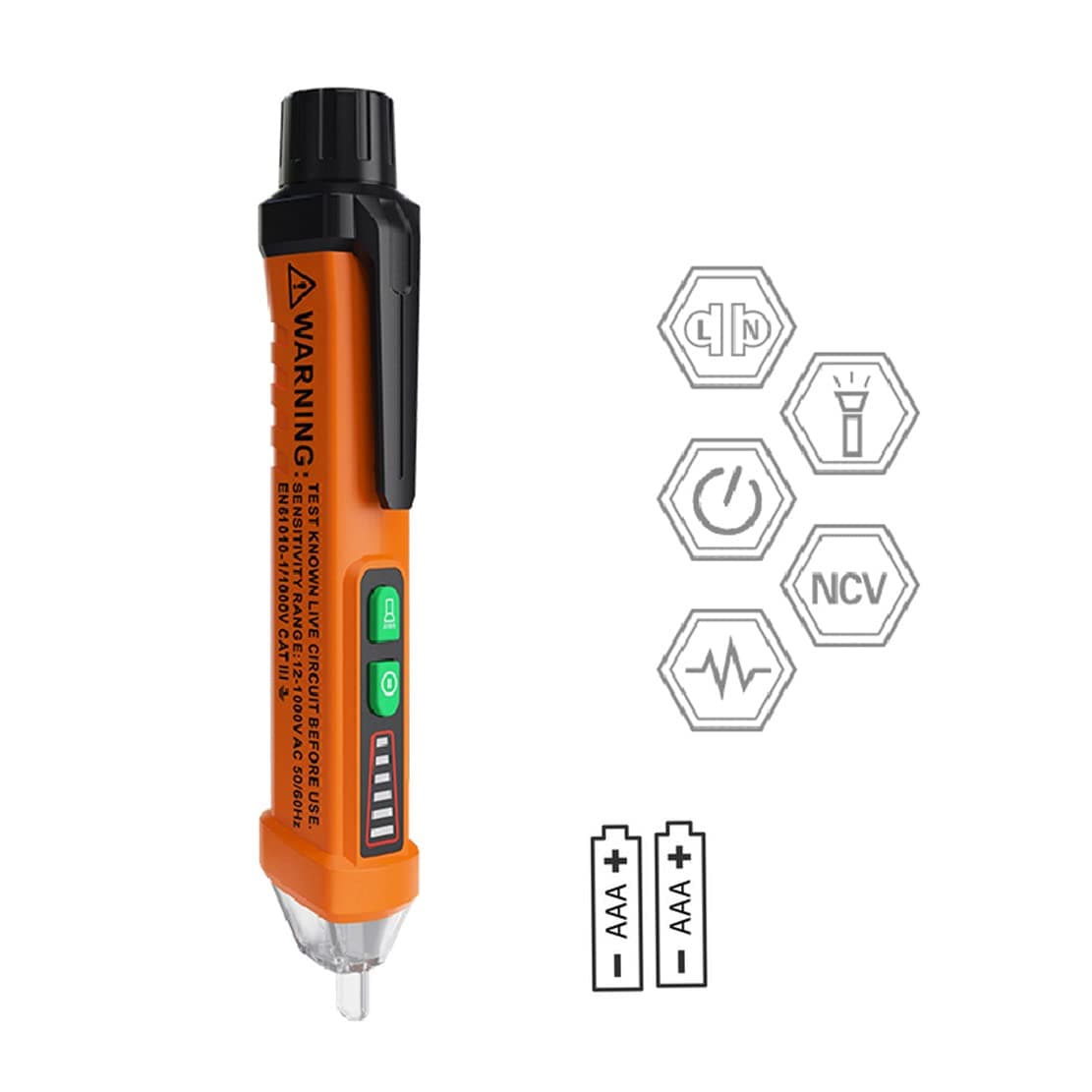 Voltage Detector PEAKMETER PM8908C Non-Contact Voltage Tester 50-60Hz AC 12-1000V Pen Circuit Detector Electrical Tool with Work Light and 2 AAA Batteries