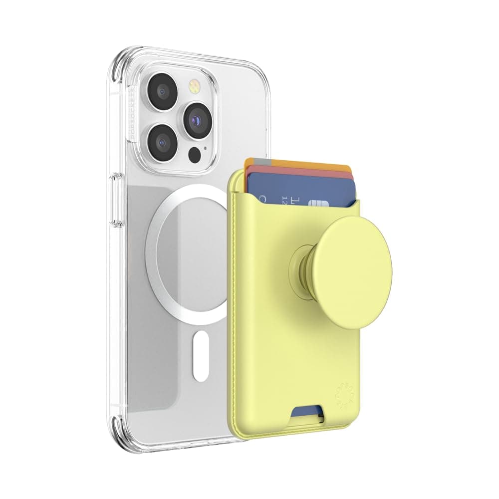 PopSockets Phone Wallet with Expanding Grip and Adapter Ring for MagSafe, Phone Card Holder, Wireless Charging Compatible, Wallet Compatible with MagSafe - Butter Yellow