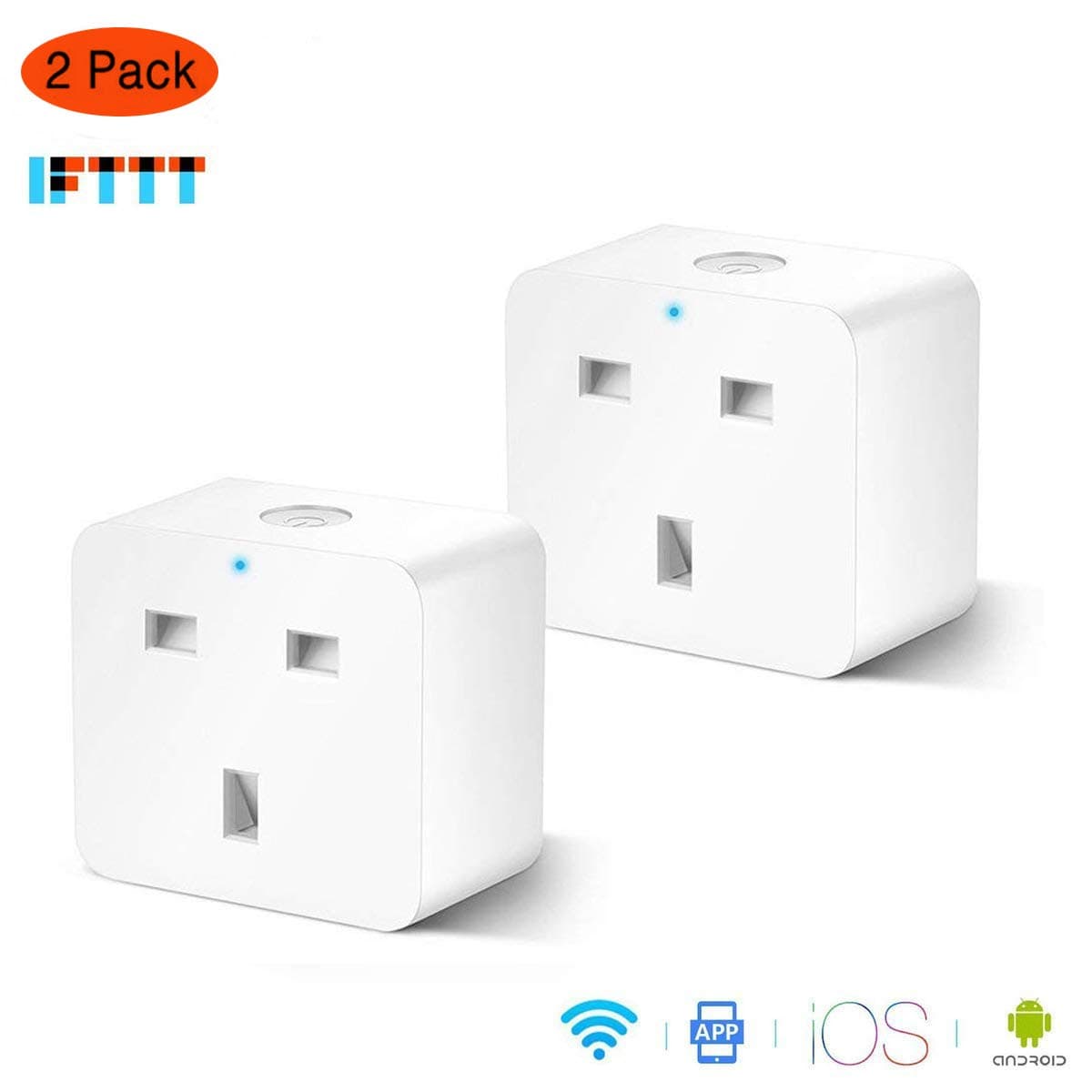 Smart Plug Socket WiFi MOKE, Switch Power Outlet with Timing Function, Compatible with Amazon Echo Google Assistant by Voice Control, No Hub Required, Control Your Devices from Anywhere (2 Pack)