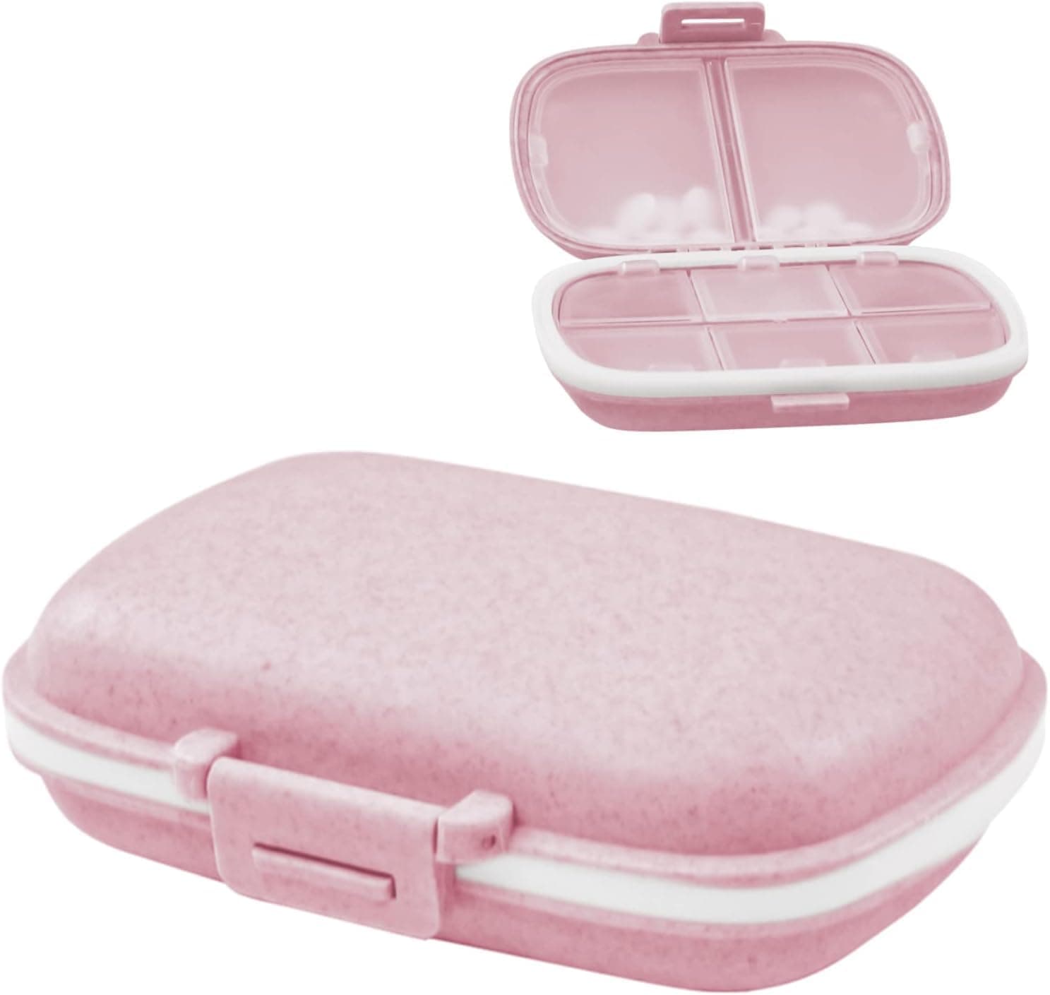 Pill Medicine Organizer Storage Box with 8 Compartments - Moisture Proof, Made of Food Grade Cereal Fiber, BPA free Wheat Straw Material, Ideal for Travel, Pocket, Purse, Daily Pill Case, Portable Medicine Vitamin Holder Container - 1 Pc (Pink)